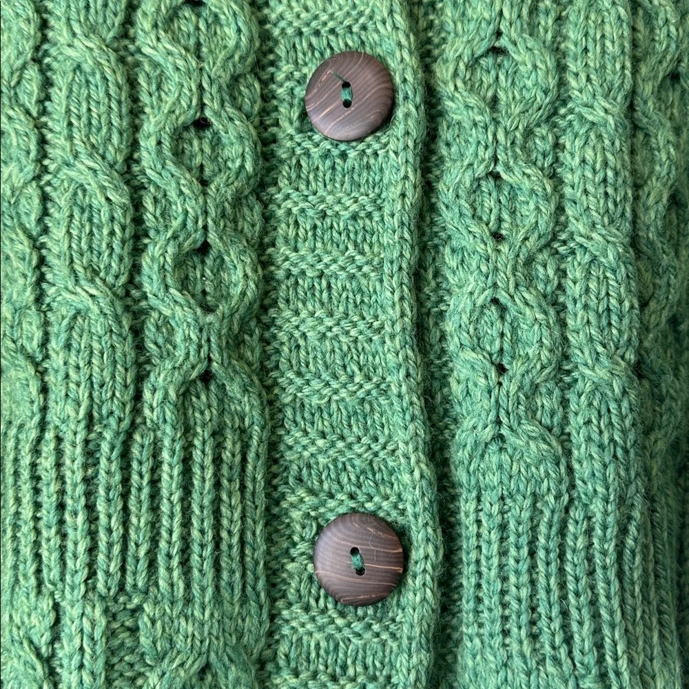 Irish Wool Cable Knit Green Cardigan Sweater - Picture 7 of 17